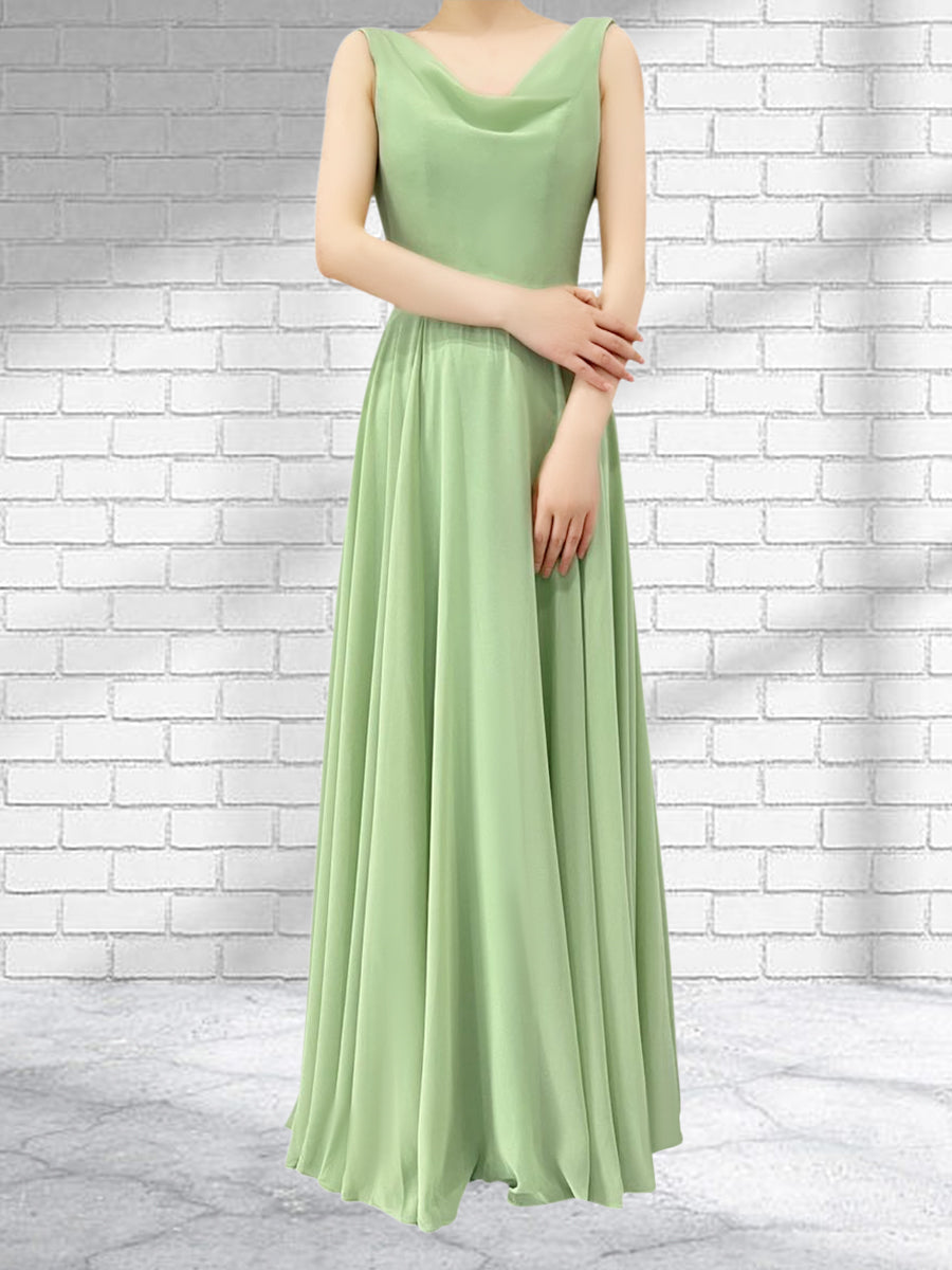 Cowl Neck Chiffon A Line Bridesmaid Dresses With Draped Back