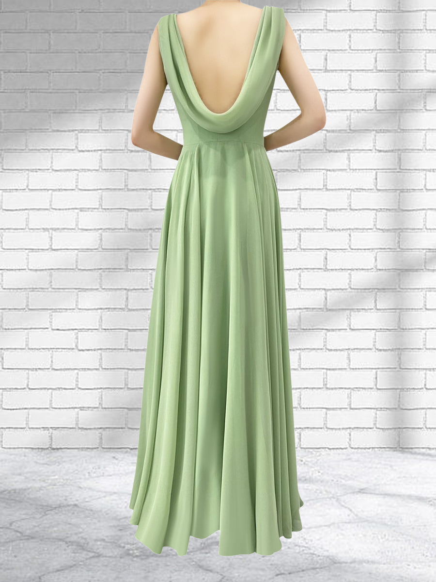 Cowl Neck Chiffon A Line Bridesmaid Dresses With Draped Back