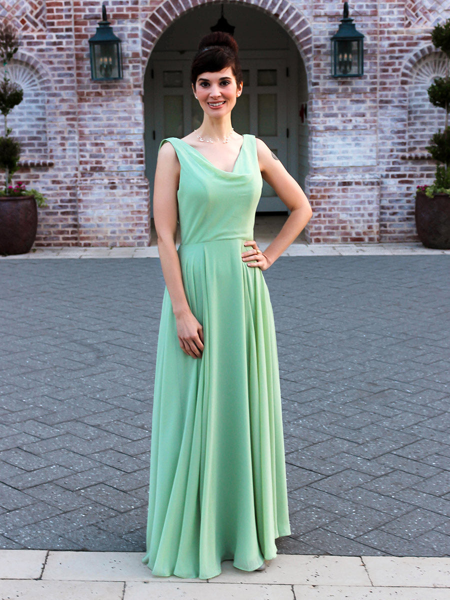 Cowl Neck Chiffon A Line Bridesmaid Dresses With Draped Back