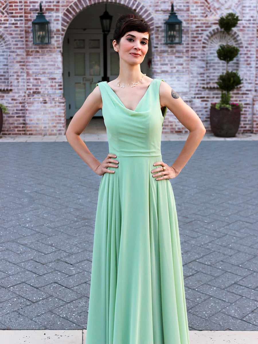 Cowl Neck Chiffon A Line Bridesmaid Dresses With Draped Back