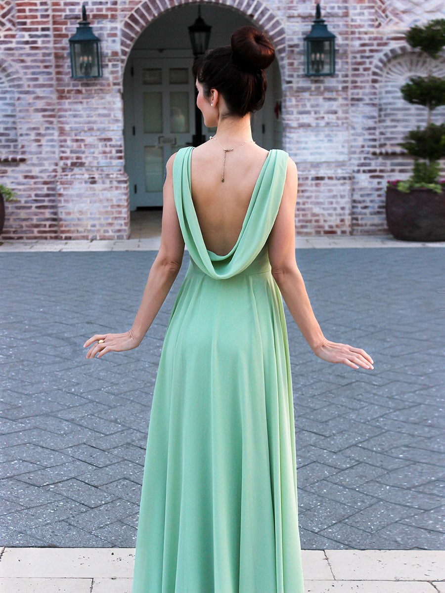 Cowl Neck Chiffon A Line Bridesmaid Dresses With Draped Back