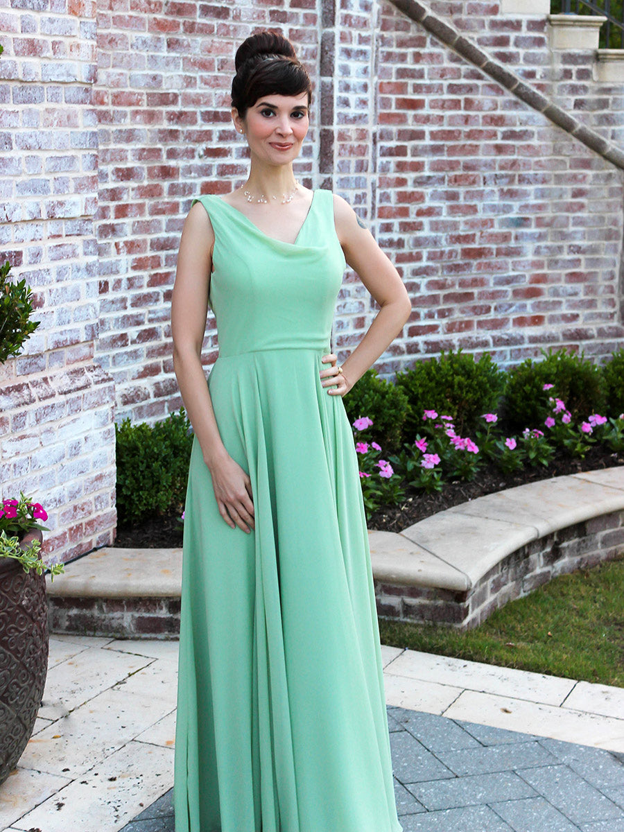 Cowl Neck Chiffon A Line Bridesmaid Dresses With Draped Back