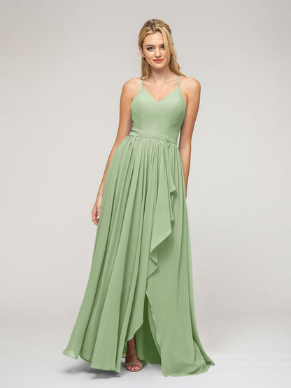 Halter Chiffon Tie Back High Low Bridesmaid Dresses