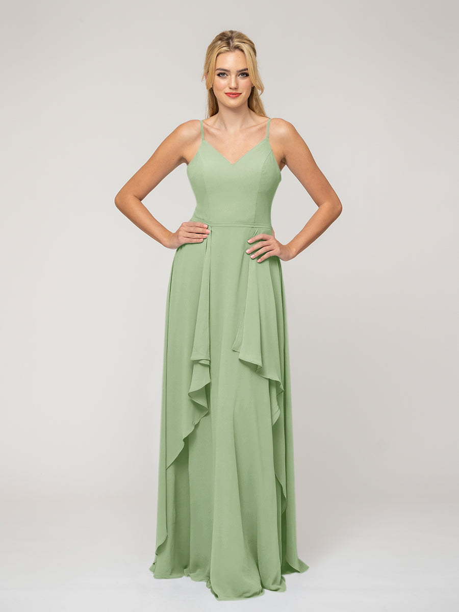 A Line Princess Spaghetti Strap Chiffon Bridesmaid Dresses