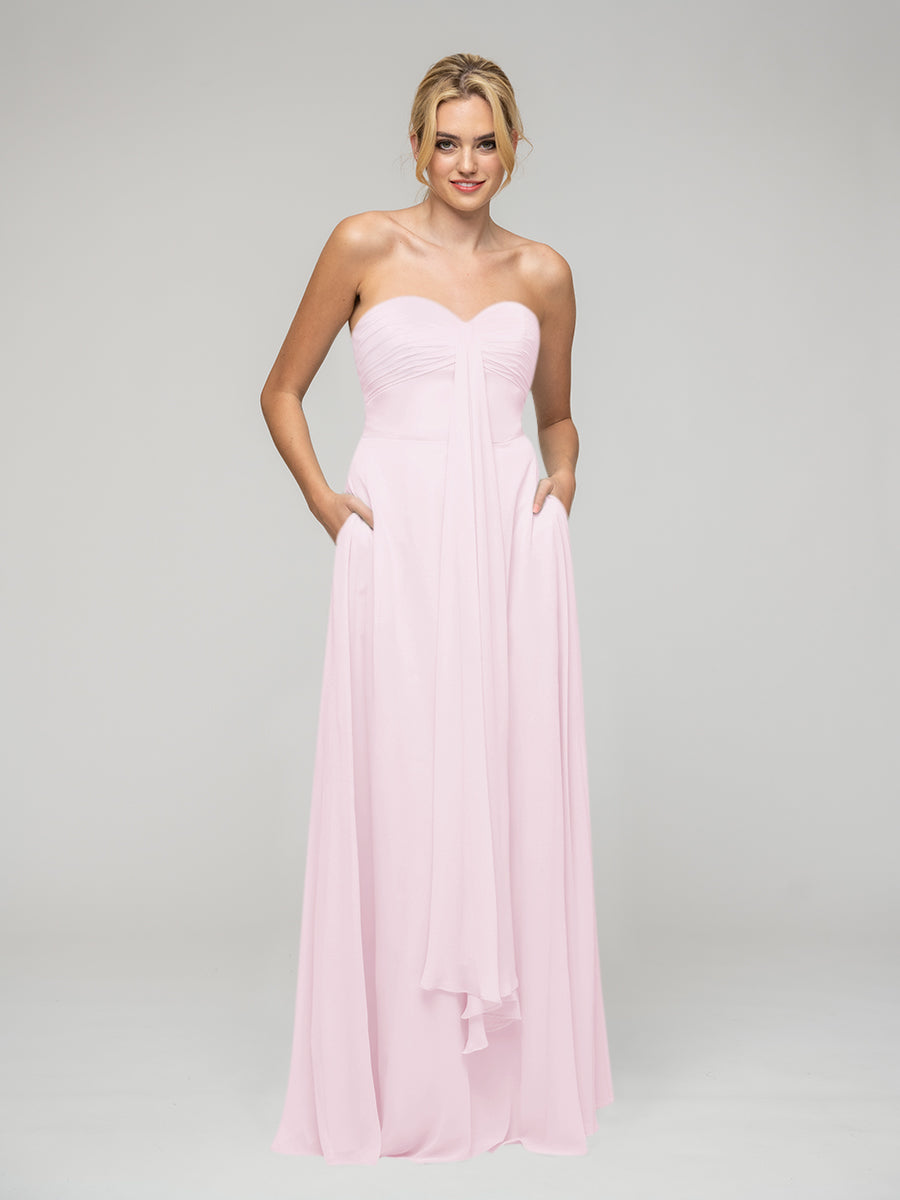 A Line Chiffon Strapless Bridesmaid Dresses With Ribbons