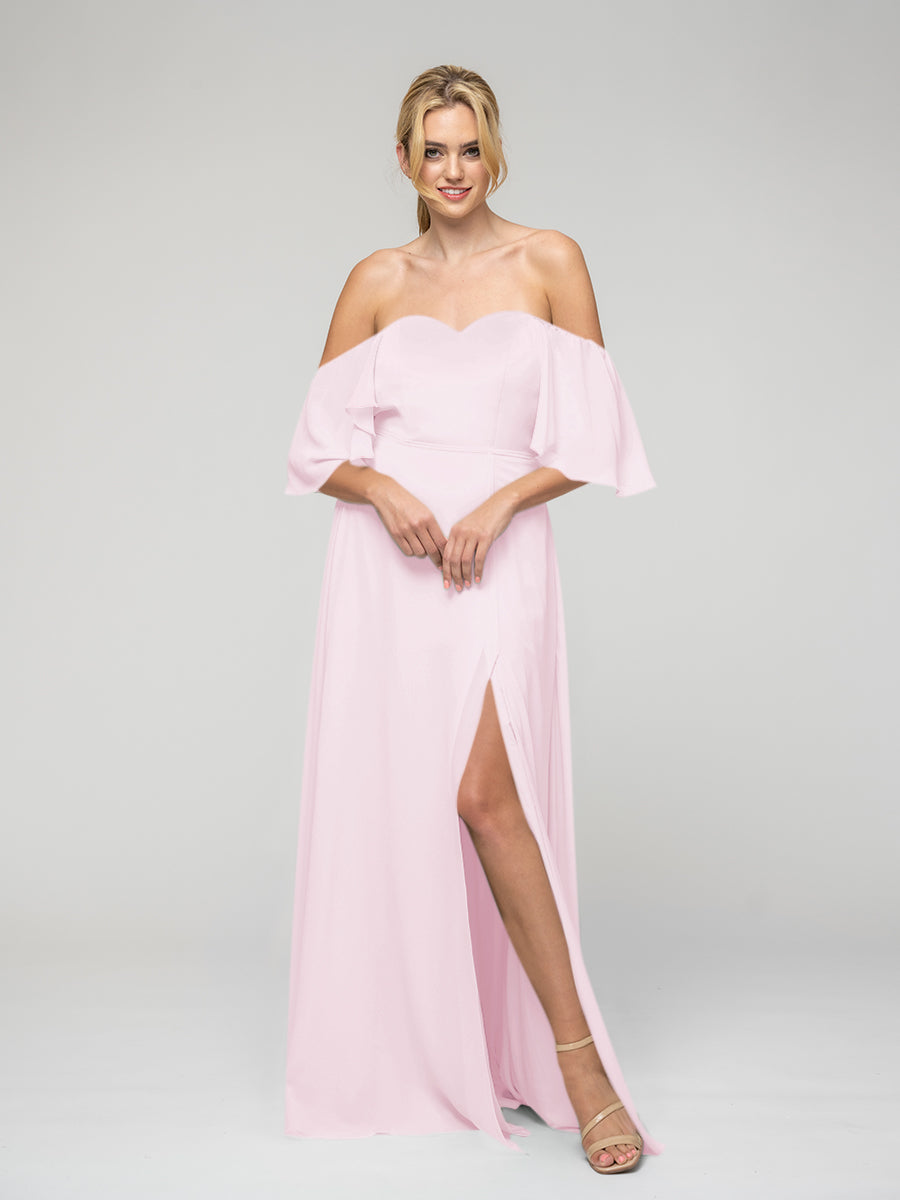 Sweetheart Chiffon Flutter Sleeve Bridesmaid Dresses With Split