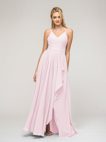 Halter Chiffon Tie Back High Low Bridesmaid Dresses