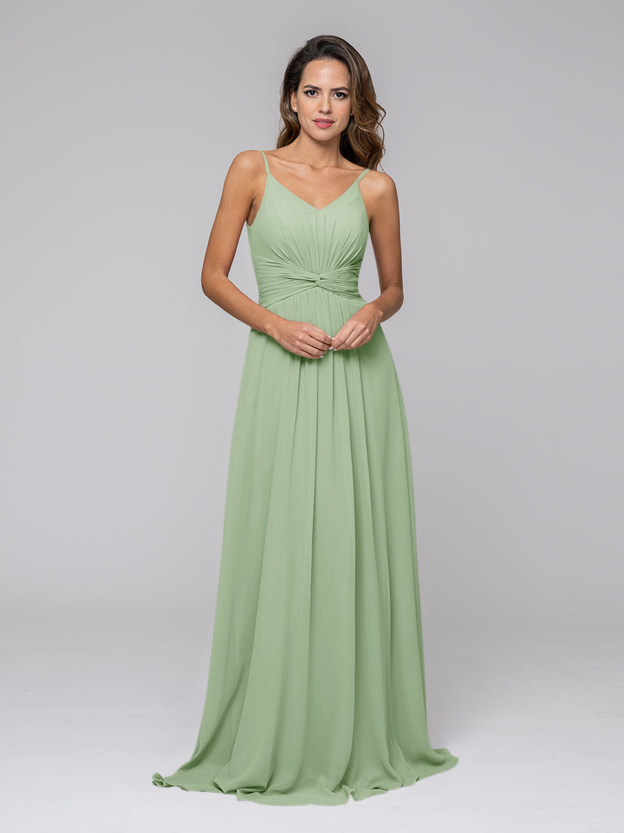 A Line Spaghetti Strap Chiffon Bridesmaid Dresses With Twist-Knot