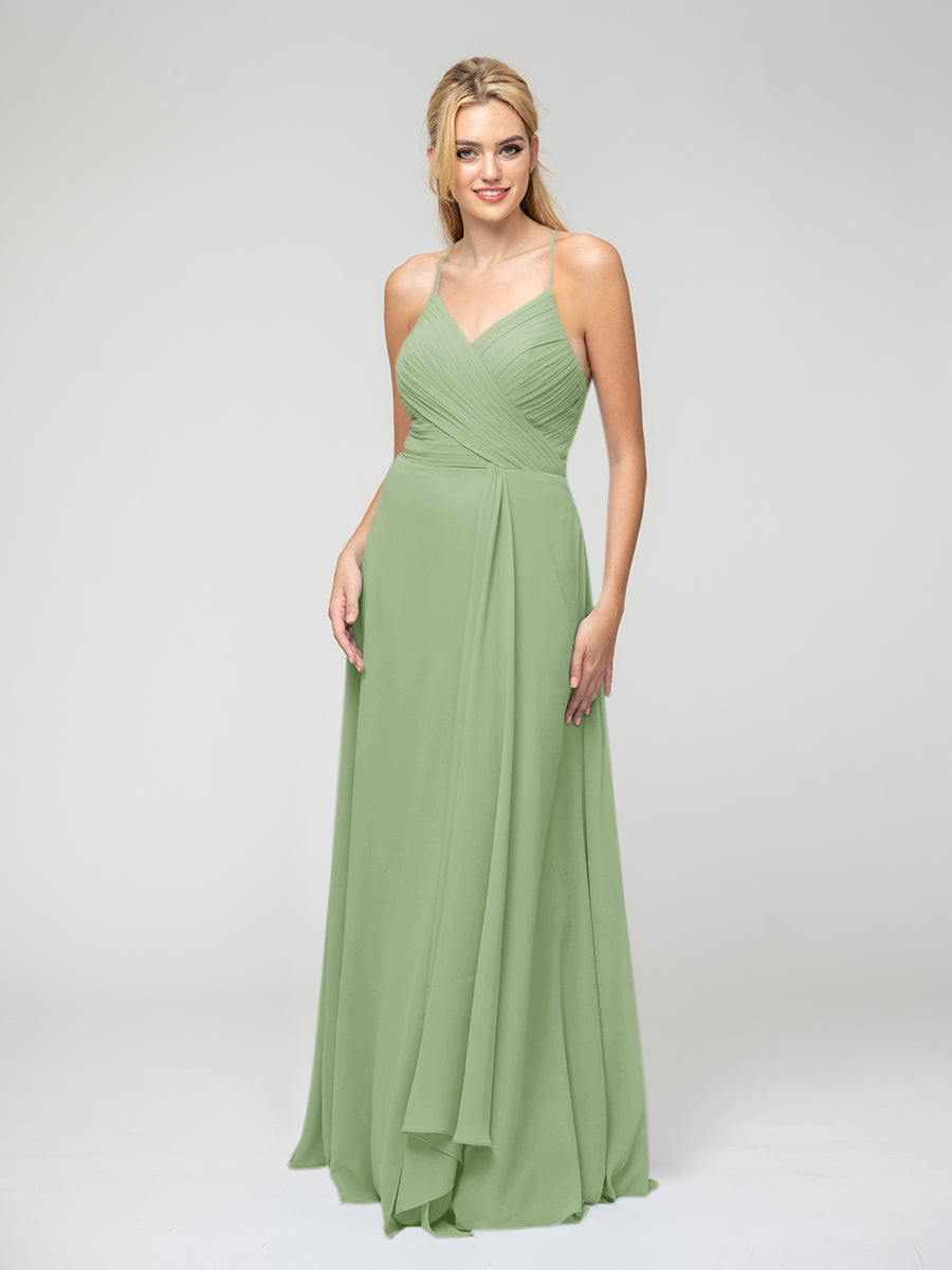 Sweetheart Chiffon Long Bridesmaid Dresses With Crisscross Back