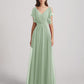 Open Flutter Sleeve Pleated Bodice A Line Bridesmaid Dresses