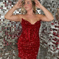Sexy Fitted Sweetheart Sleeveless Short Velvet Sequin Prom Dress