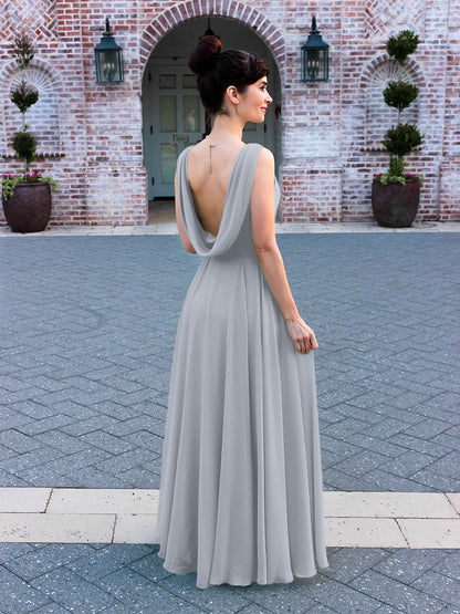 Cowl Neck Chiffon A Line Bridesmaid Dresses With Draped Back