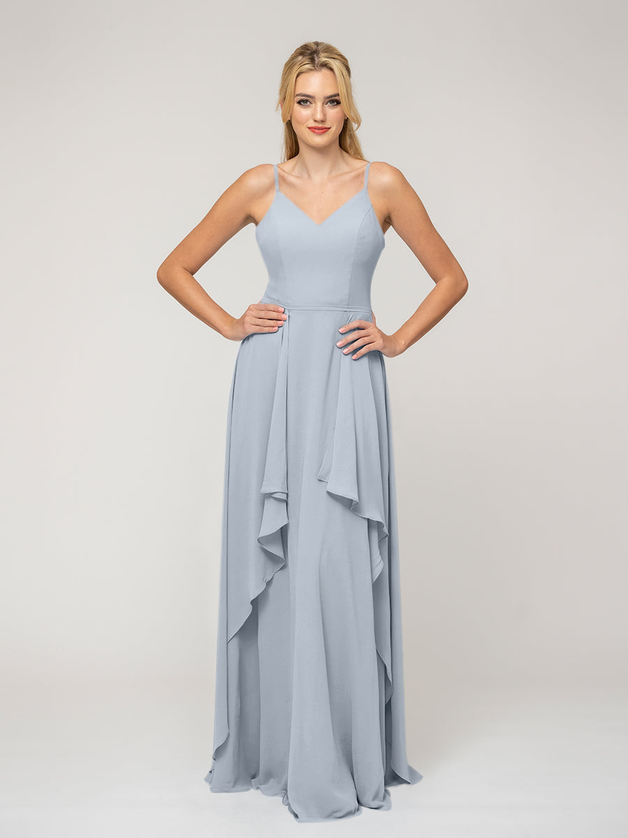 A Line Princess Spaghetti Strap Chiffon Bridesmaid Dresses