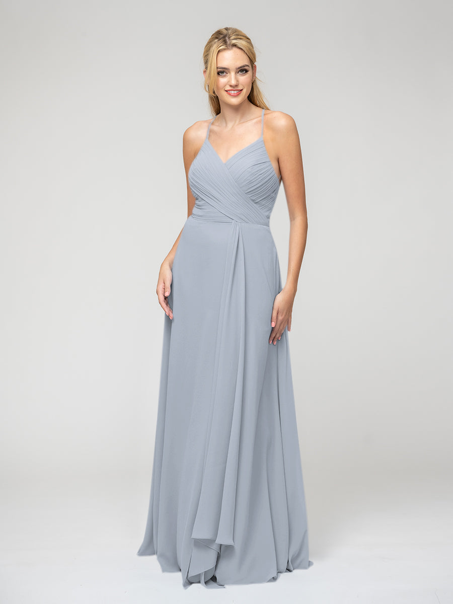 Sweetheart Chiffon Long Bridesmaid Dresses With Crisscross Back