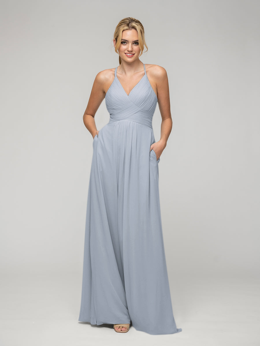 Chiffon Sweetheart Pocket Bridesmaid Dresses With Crisscross Back