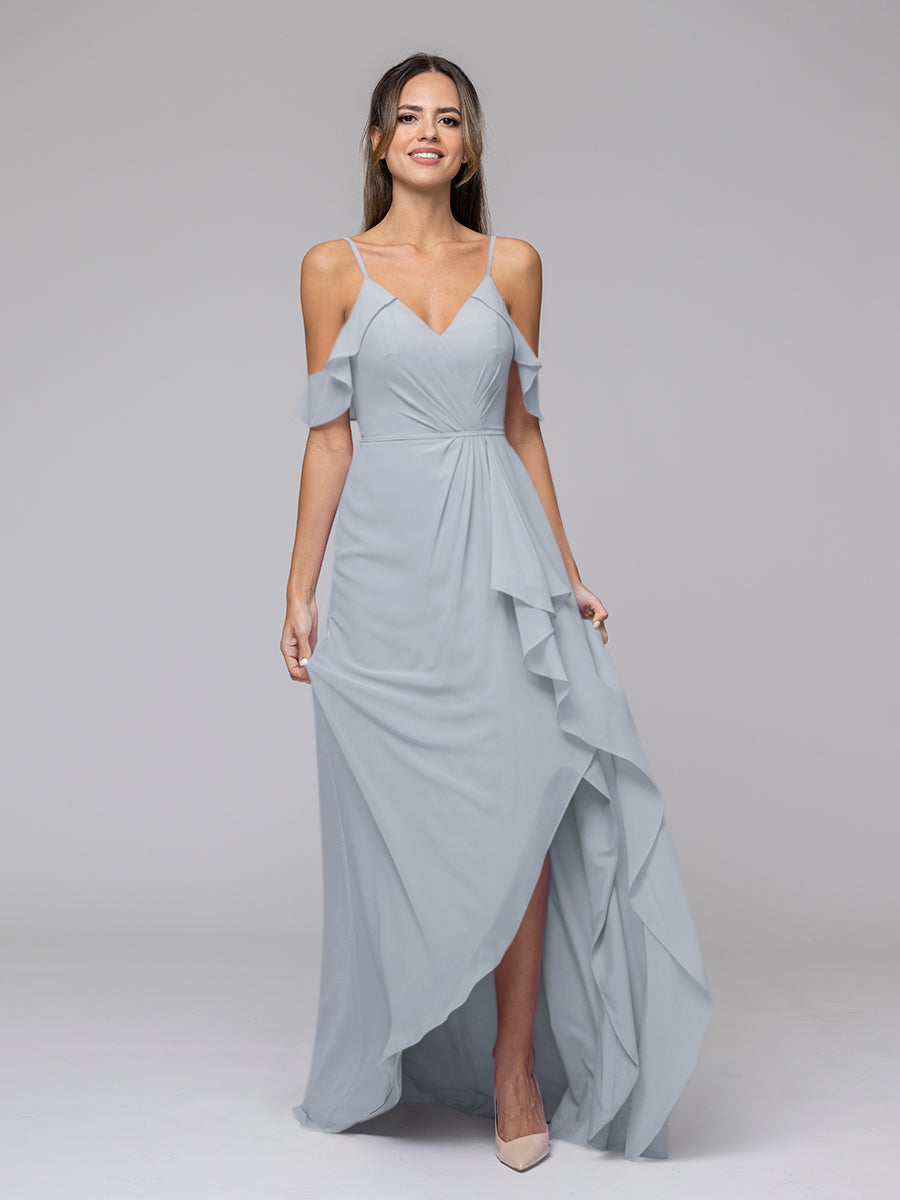 Cold Shoulder Chiffon Open Back High Low Bridesmaid Dresses