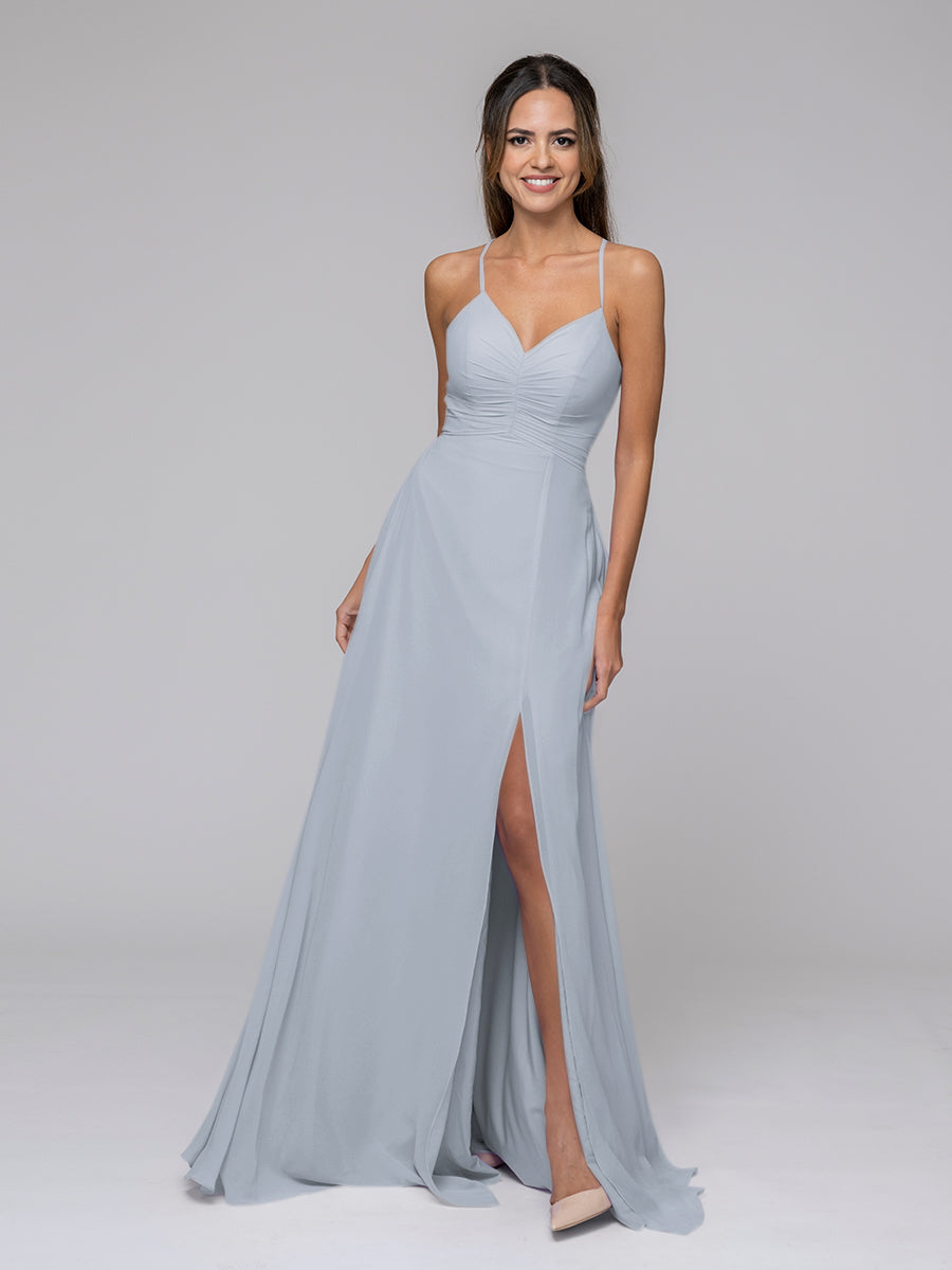 Split Sweetheart Chiffon Long Bridesmaid Dresses With Crisscross Back