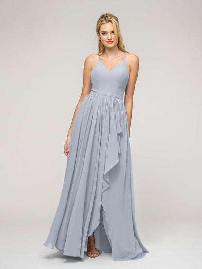 Halter Chiffon Tie Back High Low Bridesmaid Dresses