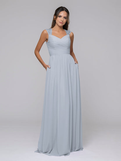 Chiffon Sweetheart Strap Pleated Long Bridesmaid Dresses With Pockets