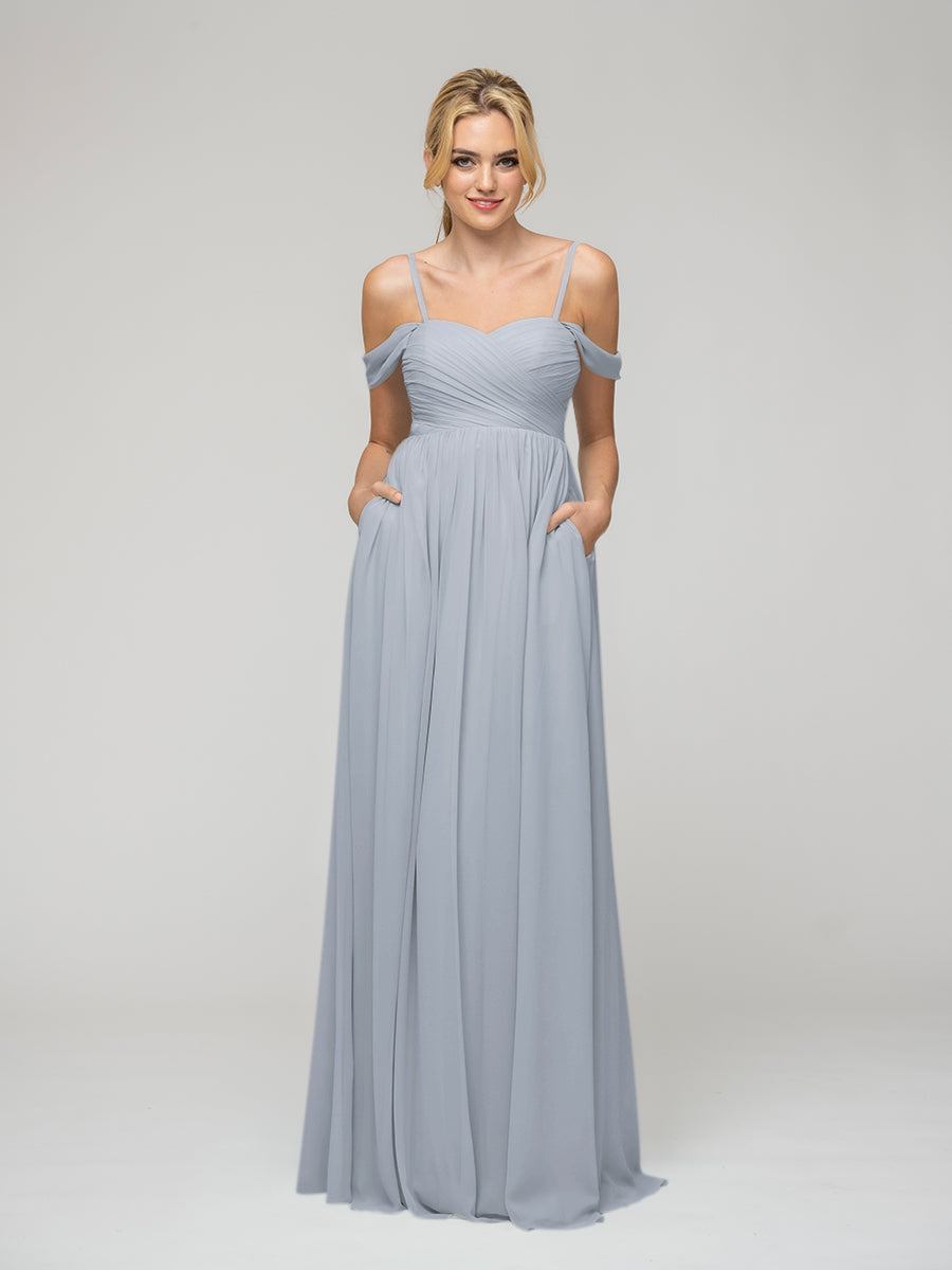 Cold Shoulder Chiffon Bridesmaid Dresses With Draped Bodice