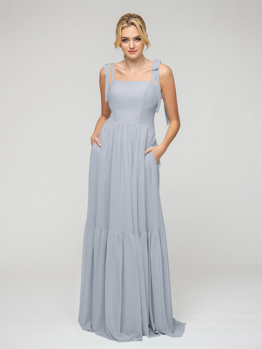 Tied Strap Tiered Smock Open Back Chiffon Bridesmaid Dresses