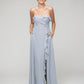 Ruffles Chiffon A Line Strapless Bridesmaid Dresses With Front Slit