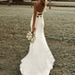 Sheath Crepe Ruched Spaghetti Straps Wedding Dresses
