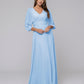 3/4 Lantern Sleeve V Neck Chiffon A Line Bridesmaid Dresses