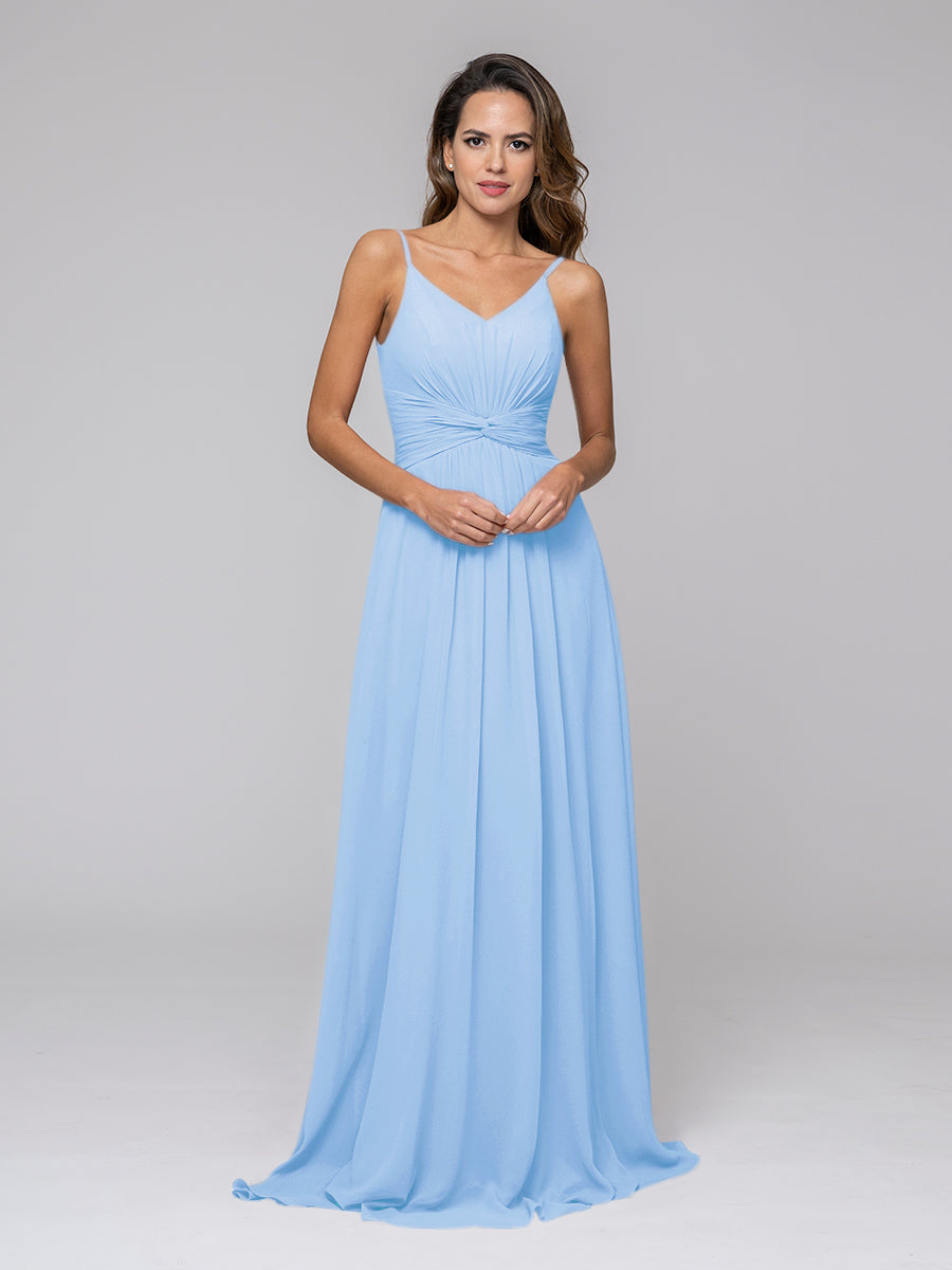 A Line Spaghetti Strap Chiffon Bridesmaid Dresses With Twist-Knot