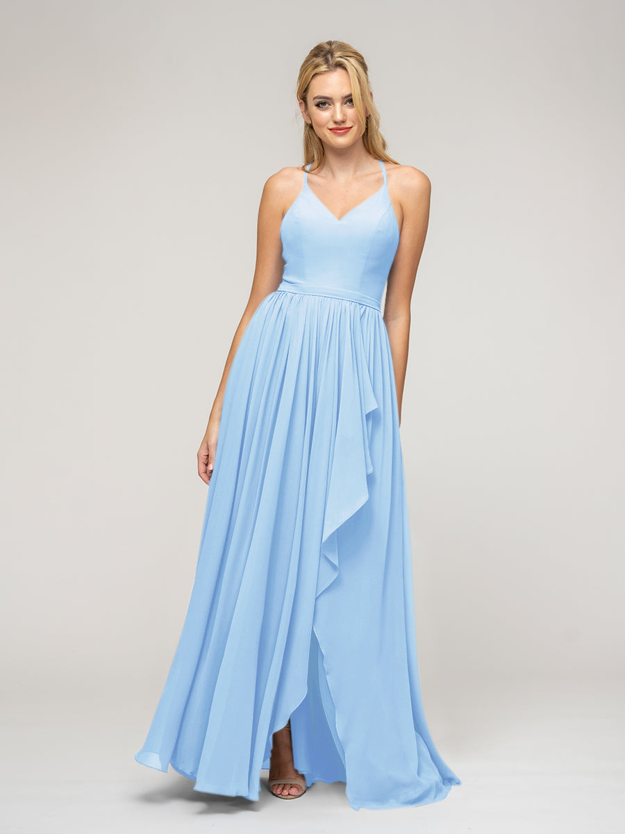 Halter Chiffon Tie Back High Low Bridesmaid Dresses