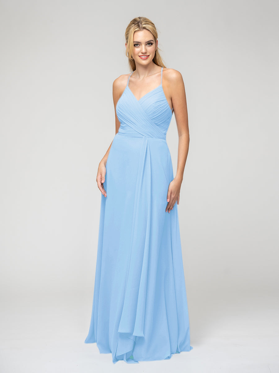 Sweetheart Chiffon Long Bridesmaid Dresses With Crisscross Back