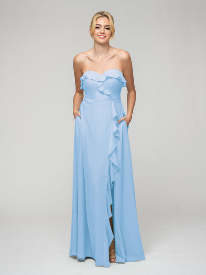 A Line Chiffon Strapless Bridesmaid Dresses With Ruffles