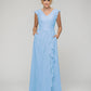 V Neck Chiffon Cap Sleeves Long Bridesmaid Dresses