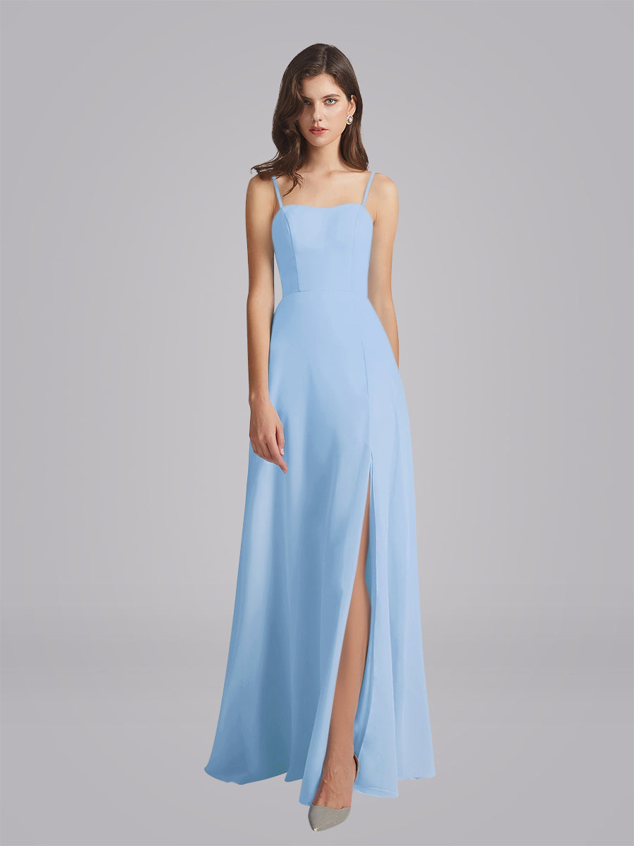 Long Chiffon Bridesmaid Dresses With Spaghetti Strap