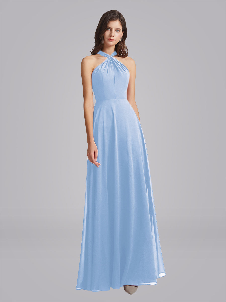 Halter Neckline Chiffon A Line Bridesmaid Dresses