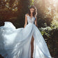 Nude Scoop Neckline Applique Slit Wedding Dresses