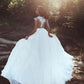 Nude Scoop Neckline Applique Slit Wedding Dresses