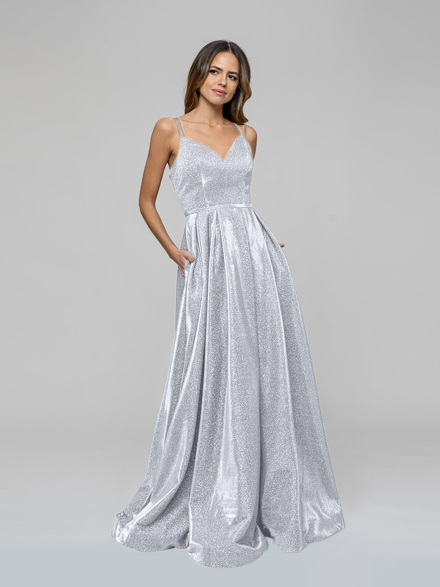 Floor Length Metallic Glitter A Line Prom Dresses