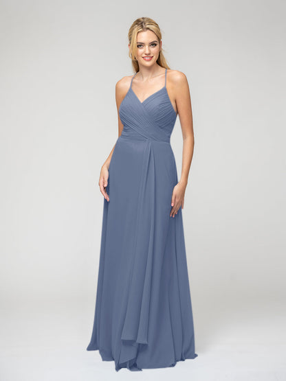 Sweetheart Chiffon Long Bridesmaid Dresses With Crisscross Back