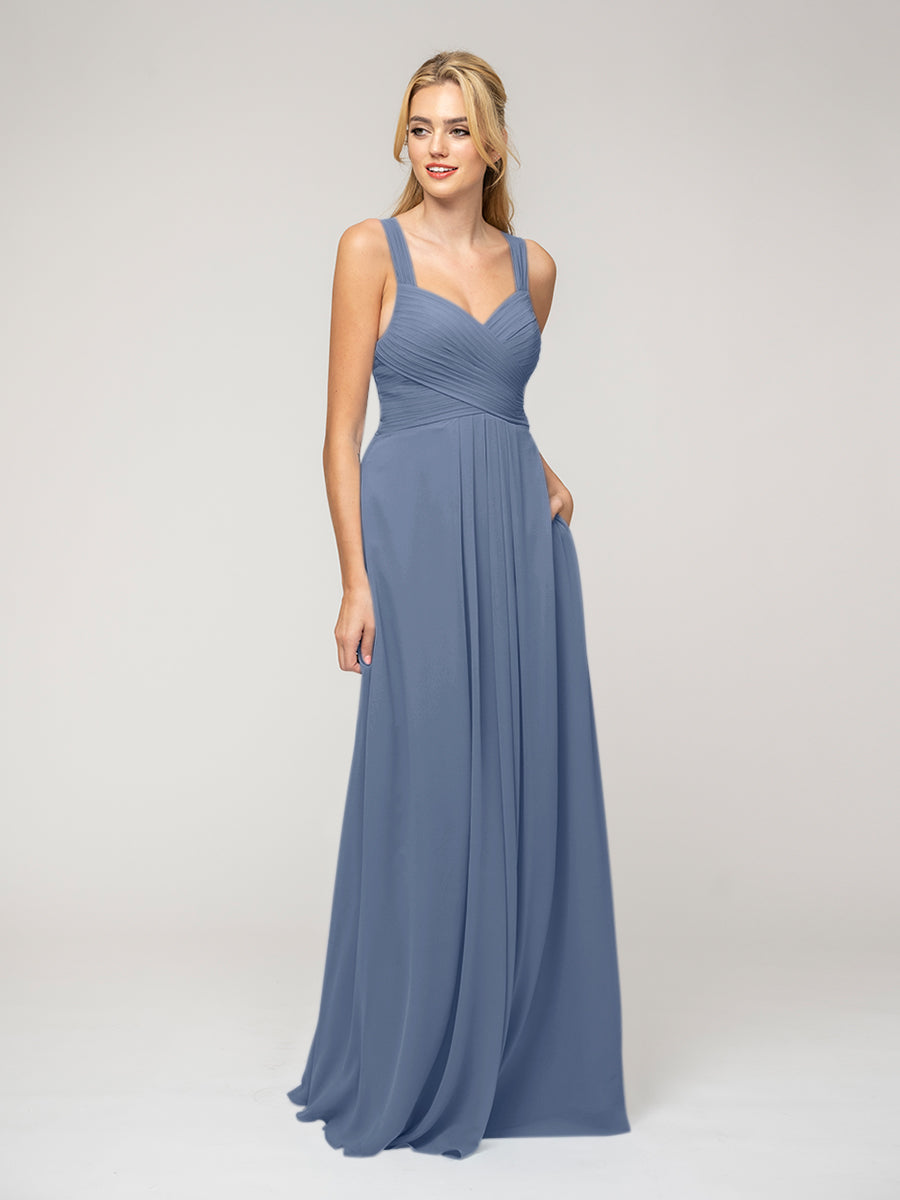 A Line Sweetheart Neckline Chiffon Straps Bridesmaid Dresses 