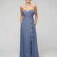 Ruffles Chiffon A Line Strapless Bridesmaid Dresses With Front Slit
