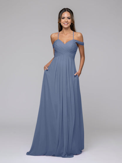 Chiffon Sweetheart Cold Shoulder Crisscross Back Bridesmaid Dresses