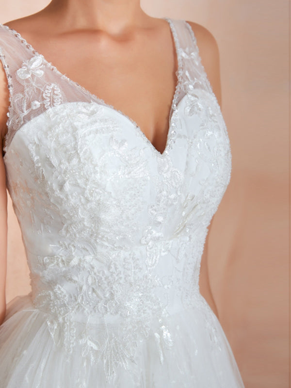 Straps V Neck Applique A Line Wedding Dresses