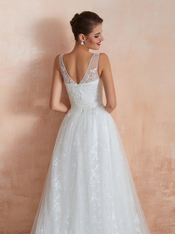 Straps V Neck Applique A Line Wedding Dresses