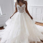 Spaghetti Strap V Neck A Line Tiered Wedding Dresses
