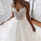 Spaghetti Strap V Neck A Line Tiered Wedding Dresses