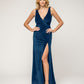 Sheath Floor Length Plunging V Neck Velvet Bridesmaid Dresses