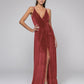 Plunging V Neckline Front Slit Velvet Long Bridesmaid Dresses