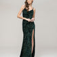V Neck Sequin Fitted Prom Dress With Sweep Train