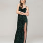 V Neck Sequin Fitted Prom Dress With Sweep Train
